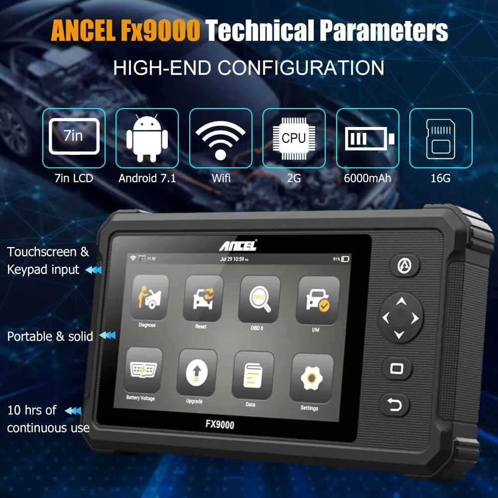 Автомобильный диагностический инструмент Ancel FX9000 OBD2 WiFi все системы