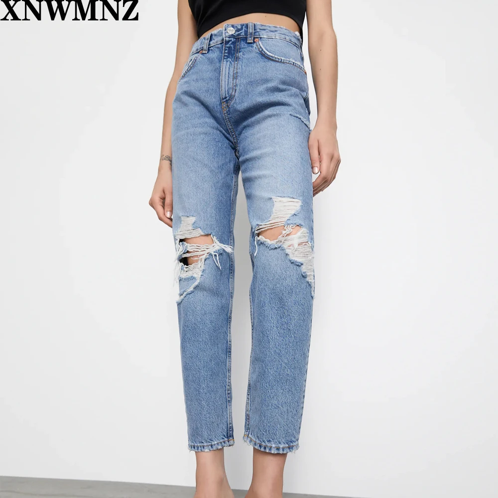 Za Faded high-waist jeans Featuring five-pocket design ripped detailing on the front and zip fly and metal top button fastenins Za Faded high-waist jeans Featuring five-pocket design ripped detailing on the front and zip fly and metal top button fastenins