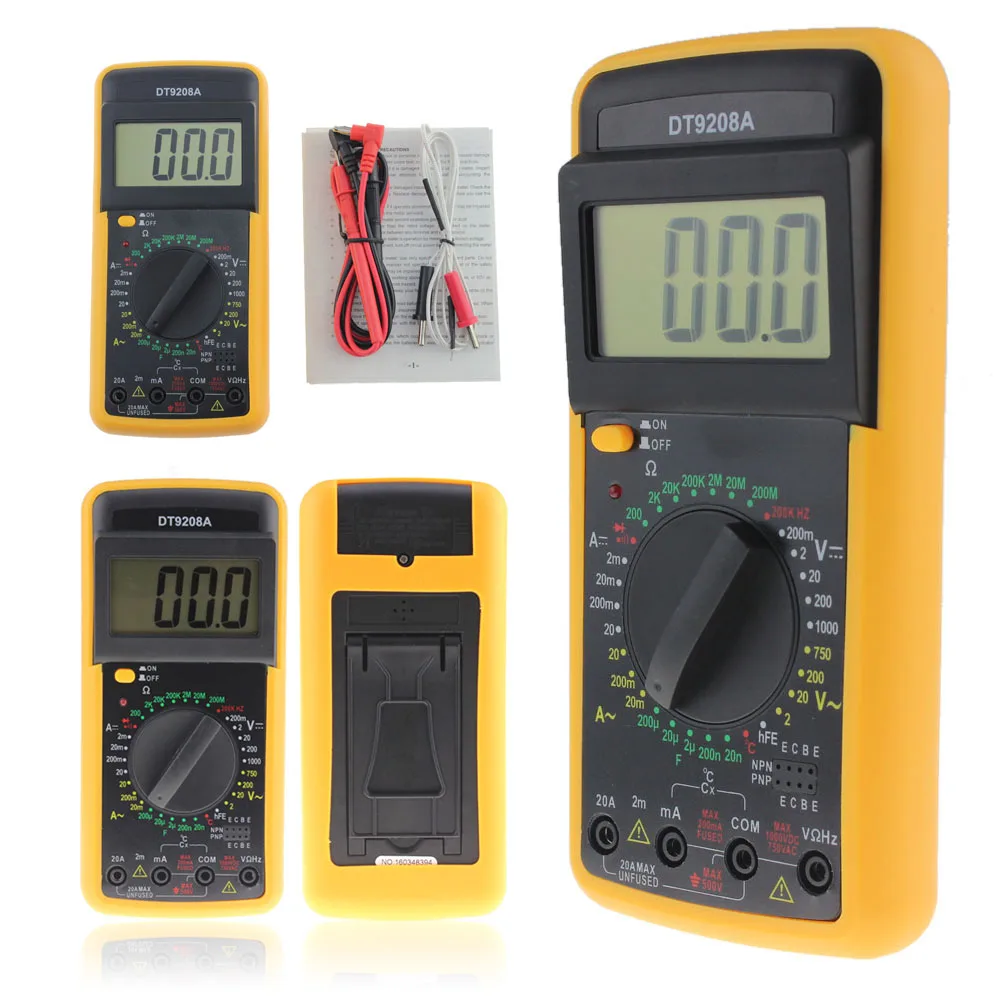 Digital Multimeter Volt Amp Ohm Hz Ac/dc Tester 8fuction Dt9208a Temperature Hertz Test | Инструменты