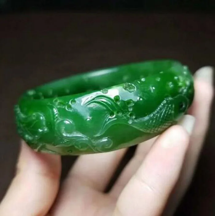 Russian material Hetian jade white plus green jasper carved bracelet