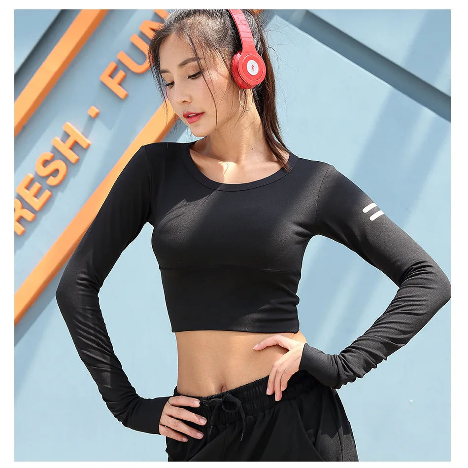 Bare-midriff футболка для тренировок Женские Светоотражающие топы для йоги женские дышащие рубашки для йоги Топ быстросохнущая рубашка для бега спортивная рубашка
