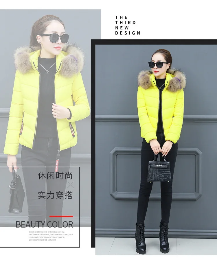 Korean-style Short Cotton-padded Clothes Women's Winter Korean-style Fashion Large Fur Collar Cotton Coat Large Size Warm Cotton