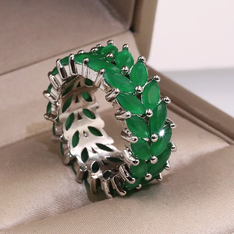 Модное, в форме оливы кольцо «ветка» для женщин и мужчин вечерние Кольца инкрустация Роскошные зеленые циркониевые женские обручальные кольца ювелирный подарок
