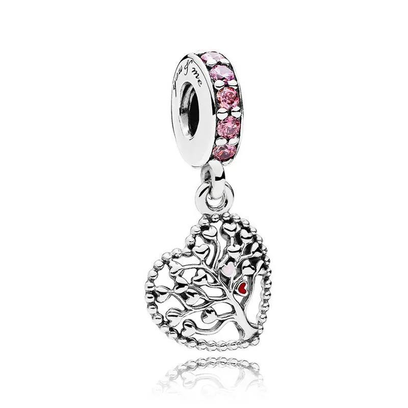 

Authentic 925 Sterling Silver Enamel Tree Of Love With Crystal Pendant Charm fit Lady BraceletBangle For Women DIY Jewelry