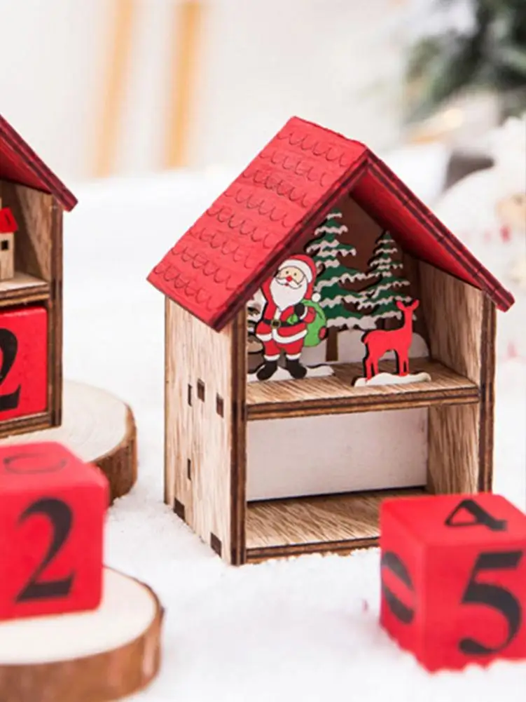 Christmas Decoration Wooden Glowing House Calendar Decoration Creative Gift Christmas Decorations Desktop Calendar