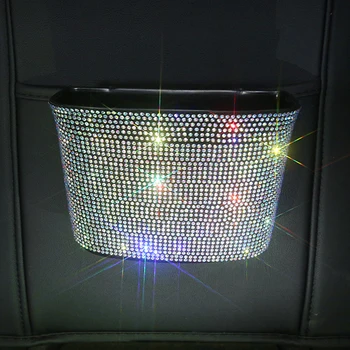 

Crystal Rhinestone Car Storage Bag Box Seat Organizer Box Backseat Holder Multi-Pockets Women Container Stowing Tidying