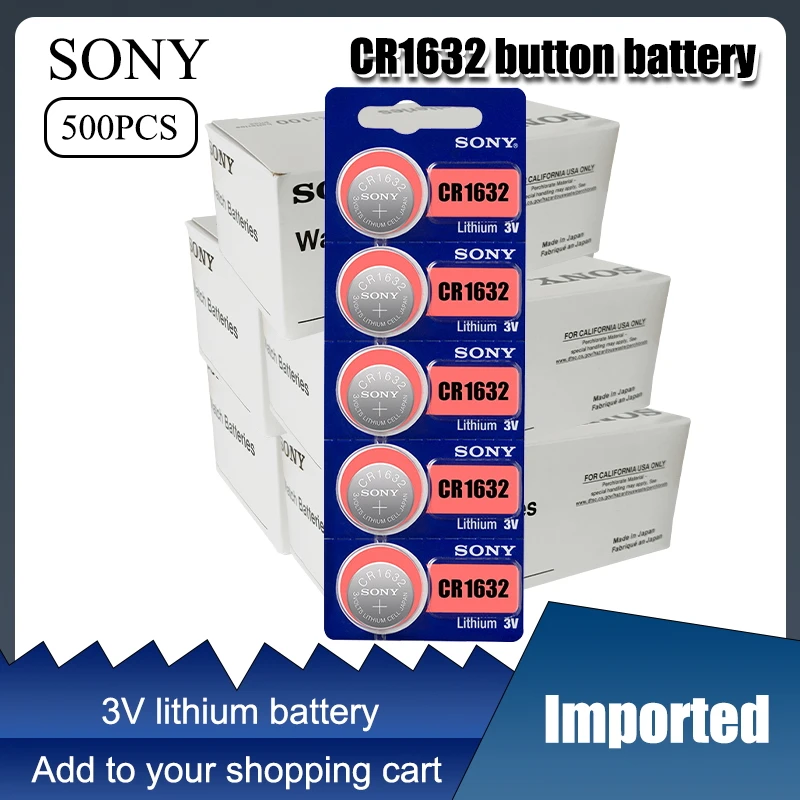 500pcs SONY CR1632 Button Batteries LM1632 BR1632 ECR1632 Coin Lithium