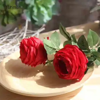 

12pcs Silk Rose with Thorns 11cm Multilayers Head Roses Artificial Flowers with Leaf Home Wedding Decoration Fake Flower