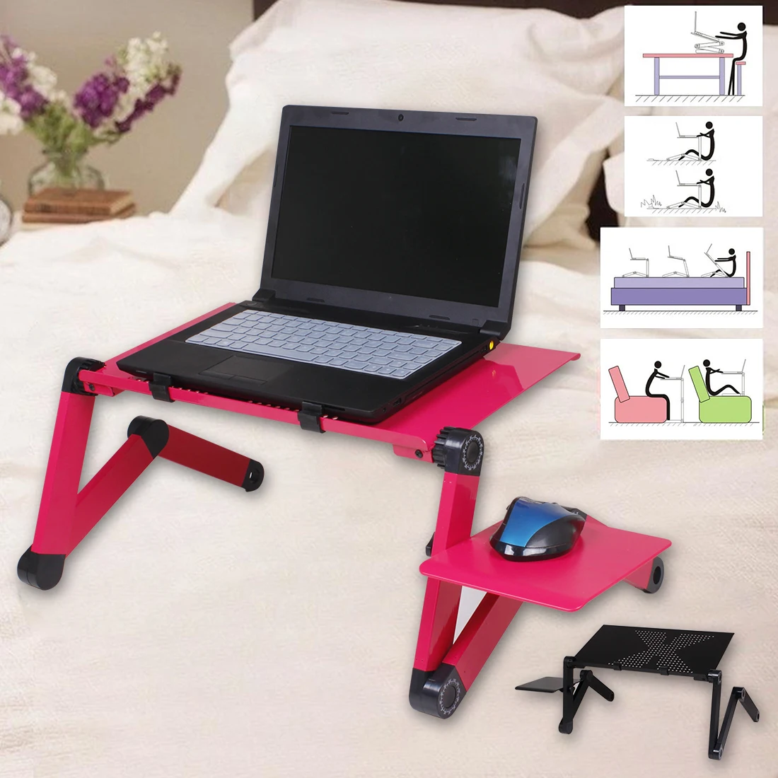 

Aluminum Adjustable Laptop Desk Ergonomic Folding sofa Bed Lapdesk Tray PC Table Stand Notebook Table Desk Stand With Mouse Pad