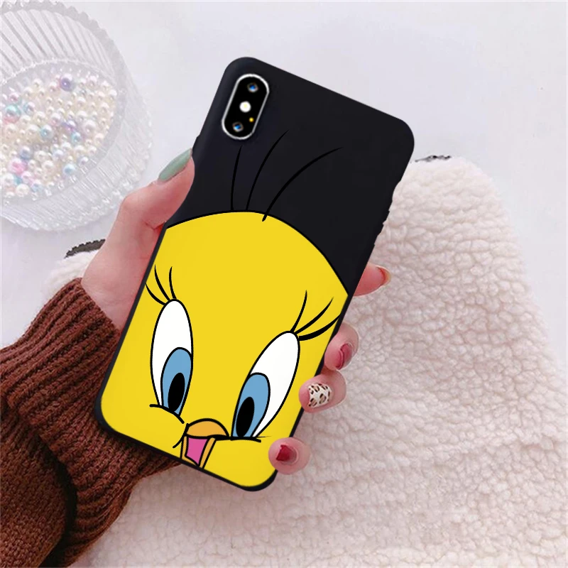 

JAMULAR Cute Cartoon Duck Dog Fitted Case For iPhone 7 XS MAX XR X 8 6 6s Plus Black Soft Back Cover For Samsung S8 S9 Note 8 9