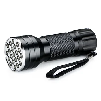 

21 LED Aluminum Alloy Fluorescent UV Flashlight Urine Test Black Shell Mini Torch Detection Jewelry With Rope Night Fishing