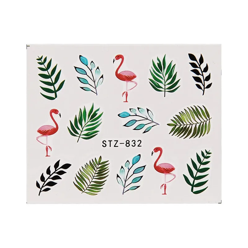 19 Designs Water Nail Stickers Decal Flamingo Flowers Leaf Transfer Nail Art Decorations Slider Manicure Watermark Foil Tips - Цвет: STZ-832