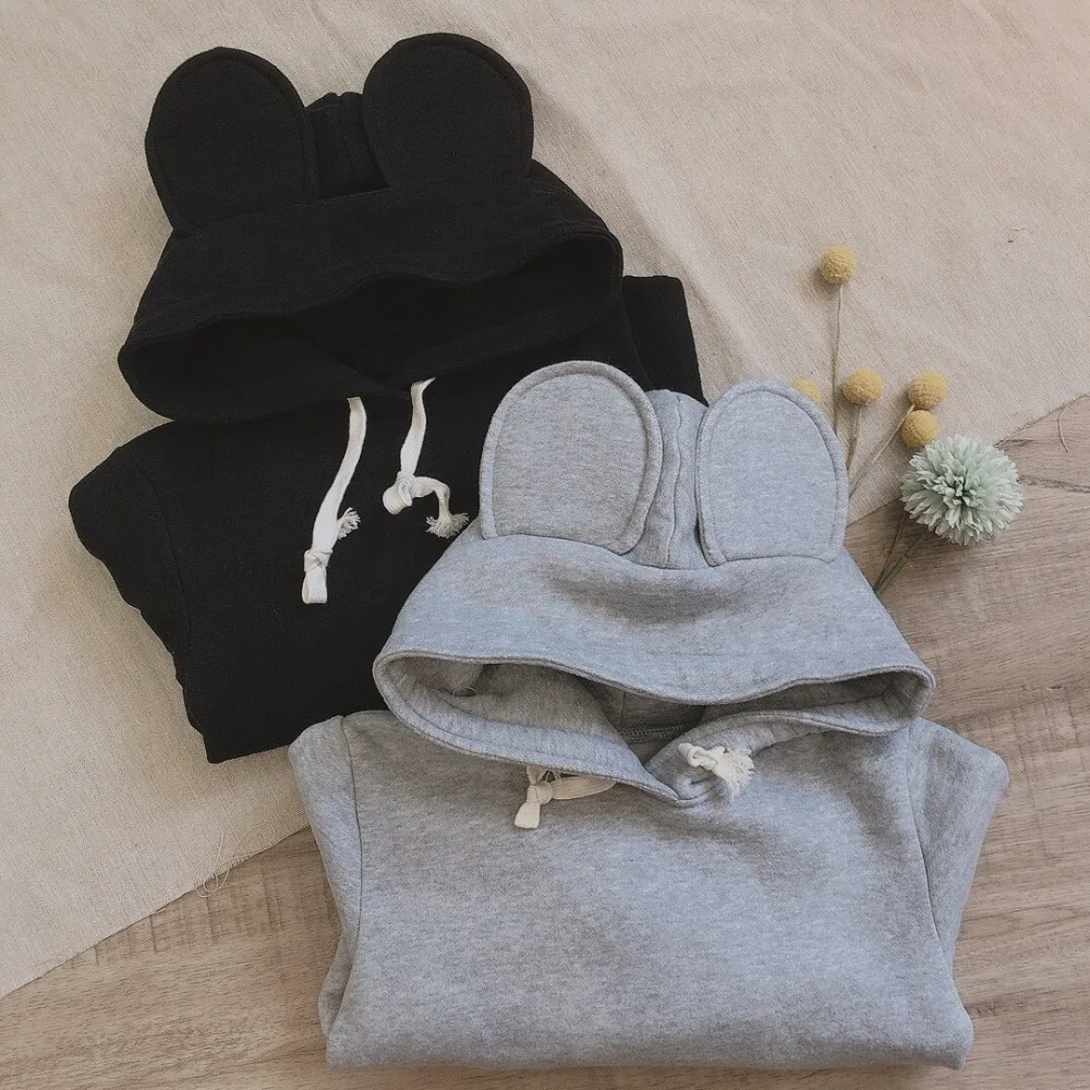 Mother kids clothes solid black gray collar hooded sweatshirts