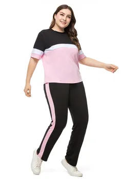 

Plus size European and American new women hit color stitching short sleeve suit