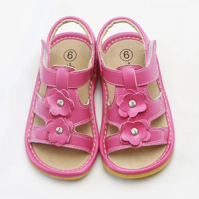 Toddler Sandals Flat Heels with Flower Little Girls Shoes with Sound