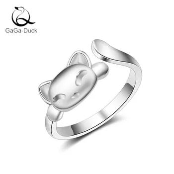 

New Simple Popular Sweet Animal 925 Sterling Silver Personality Cute Cat Creative Anti allergy Opening Rings R287