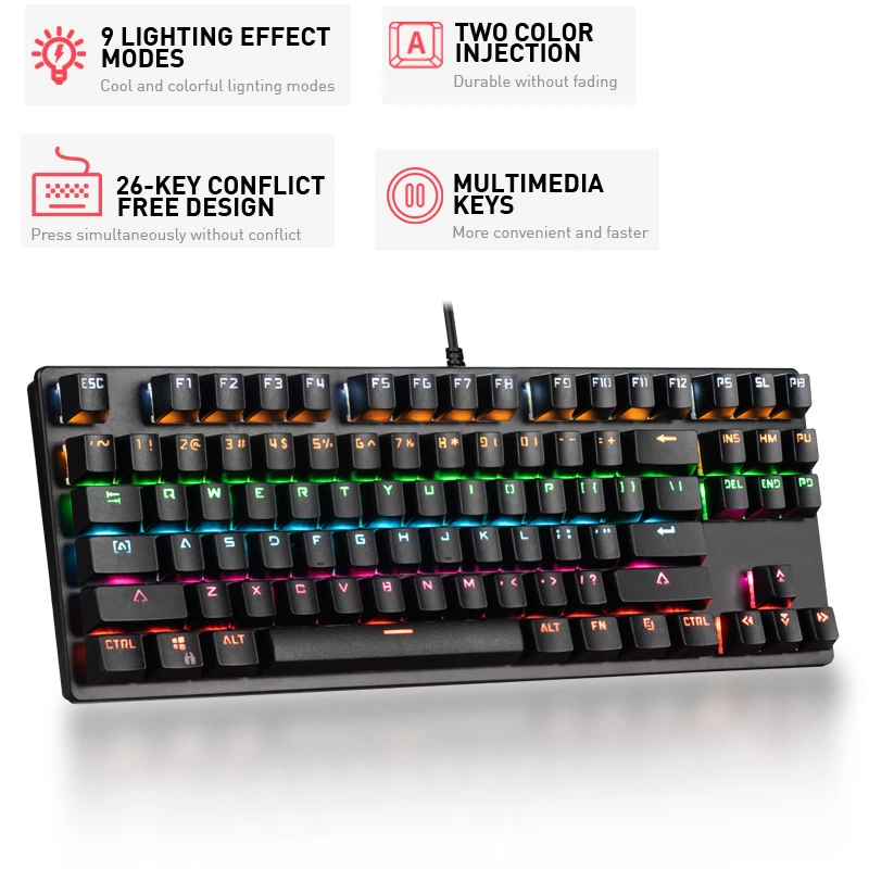 Dust-proof Wired Mechanical Keyboard 87 Keys Gaming Keyboard USB Connector 9 Colors Swich teclado mecanico for laptop desktop