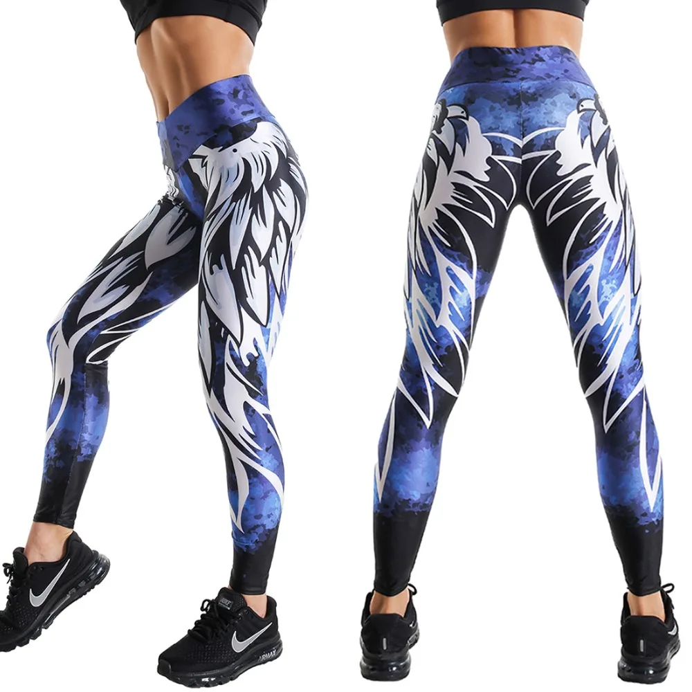 Push Up Elastic High Waist Printed Leggings Women Feather Letters Cross Waist Leggings For Weight Loss Tummy Control