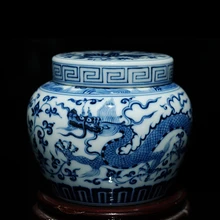 Ручная роспись традиционный синий и белый шпагат дракон и Phonix узор двойной покрытый чай Caddy