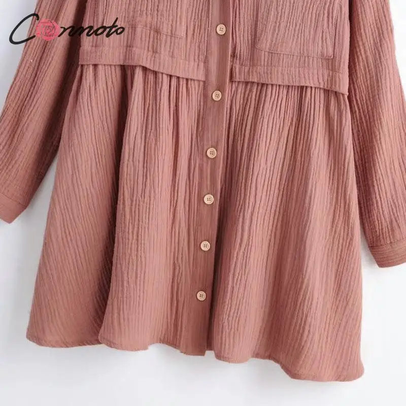 Conmoto женское осеннее короткое платье с длинными рукавами женское праздничное платье с высокой талией осенне-зимнее женское свободное мини-платье на пуговицах