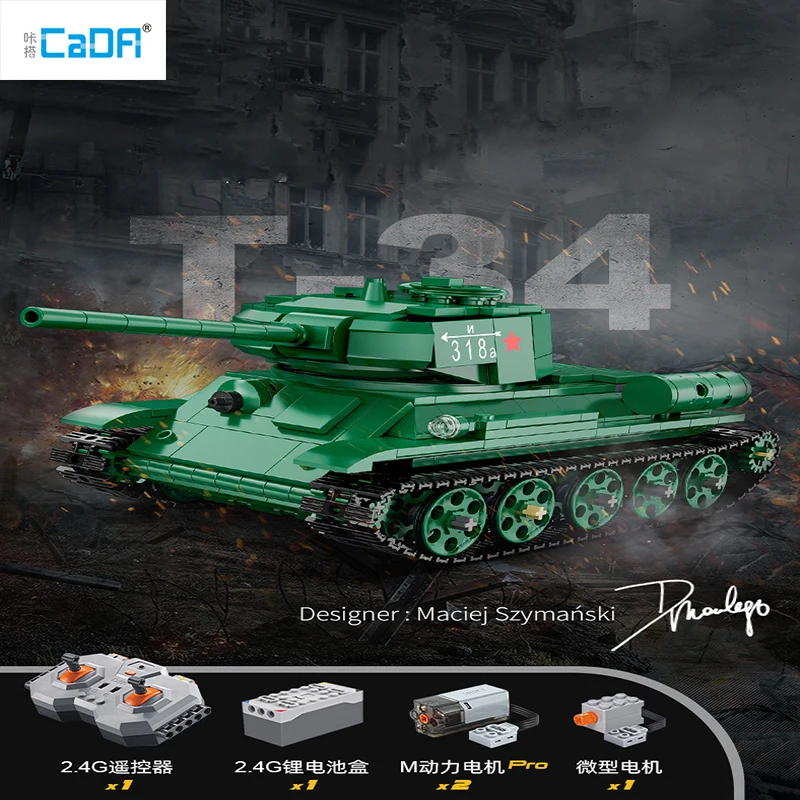 

Cada 2.4G Radio Control World War Soviet Union Sd Kfz T-34 Military Tank Building Blocks Set Assembled Creative Toys C61071/72