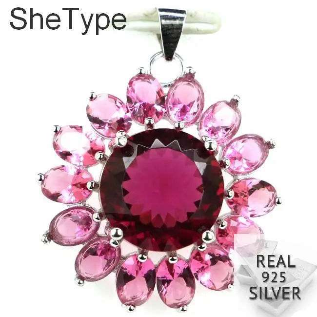 

32x26mm Multi Color 4.8g Created Pink Tourmaline Gift For Woman's 925 Solid Sterling Silver Pendant
