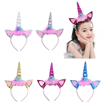 

1pc Unicorn Headband Cute Hair Band Accrssories Unicorn Theme Birthday Party Decorations Kids Favor Flower Floral Crown Headwear
