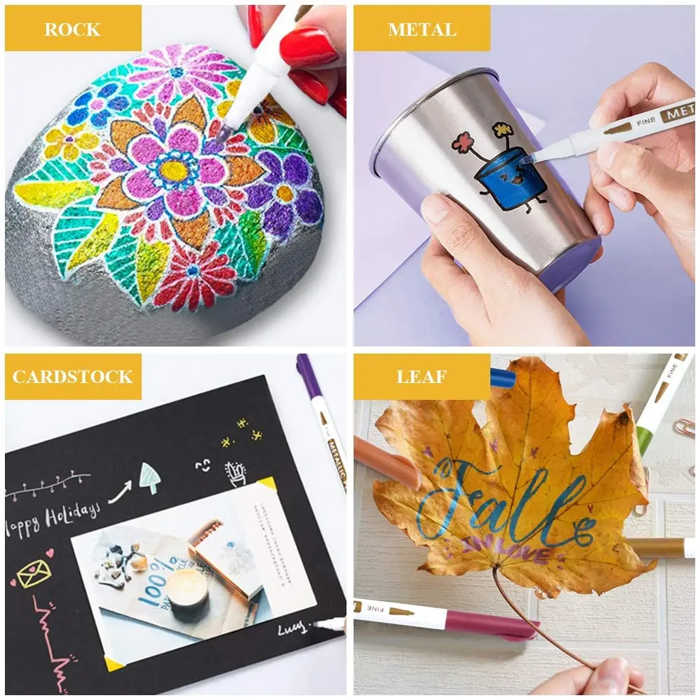30 색상 금속 페인트 마커 펜 세트 카드 만들기, 바위 그림 펜 유리 바위 DIY 아트 펜에 대 한 아크릴 페인트 마커 펜
