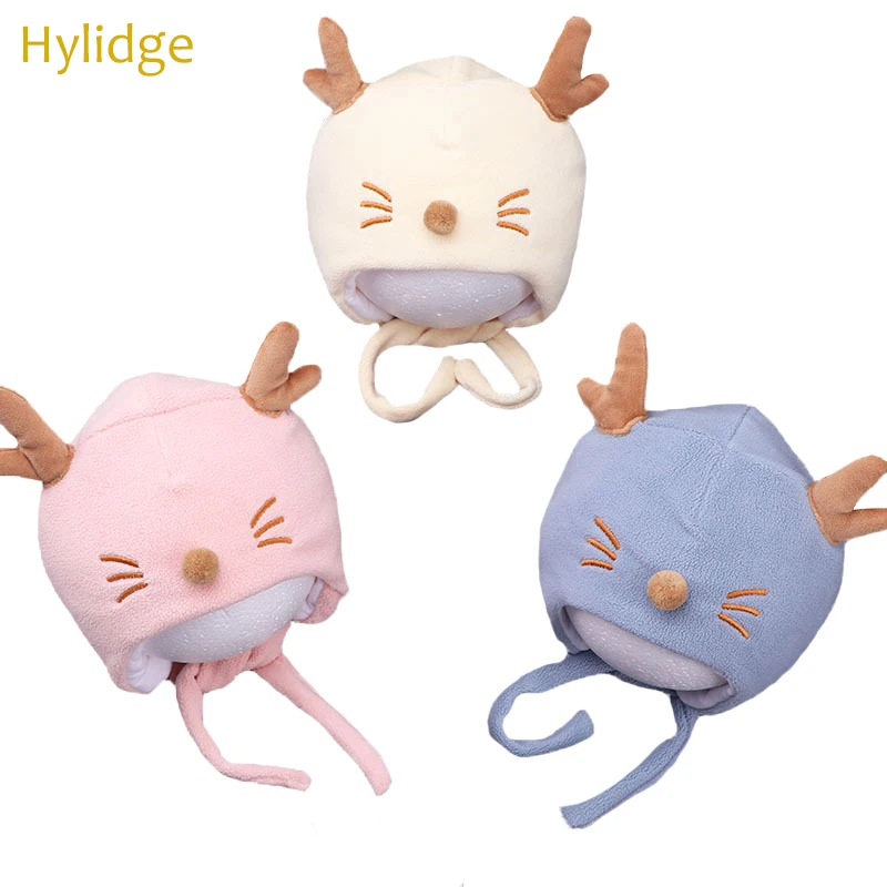 Hylidge/ детская шапочка, зимний хлопковый бант для новорожденных, корейская детская шапка, милые детские наушники-рога, бархатная Толстая детская шапка
