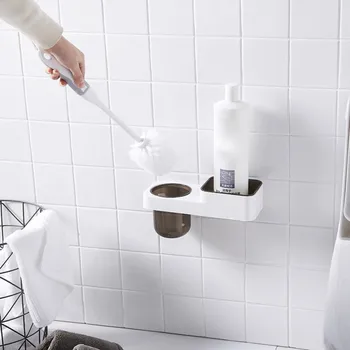 

Plastic Wall-Mounted Powerful Suction Toilet Brushes Storage Holder Set Bathroom Accessories Home Storage Storage Holders