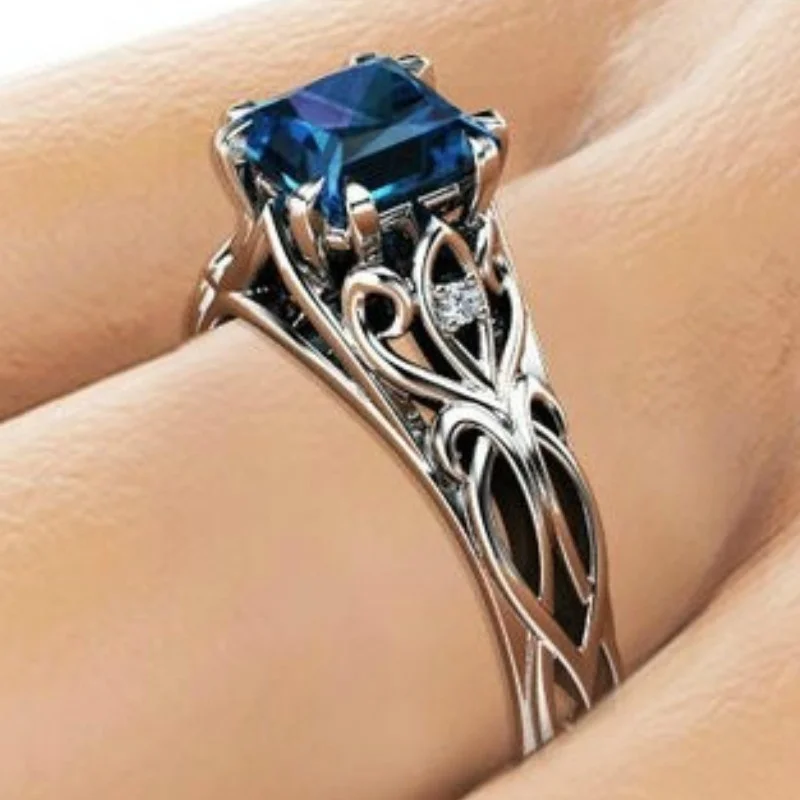 

Fashion retro Blue Diamond female Engagement Wedding Love Gift Ring Size 6-10