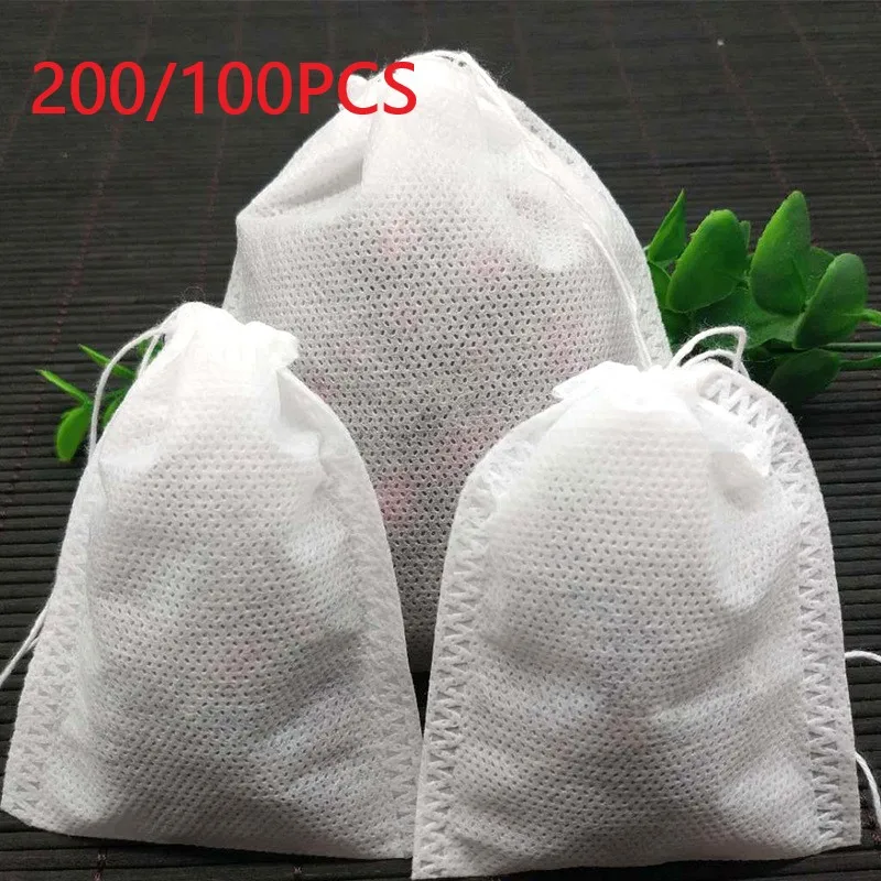 200/100Pcs Disposable tea bags disposable tea filter bags for brewing silk thread sealing non-woven spice filter bags