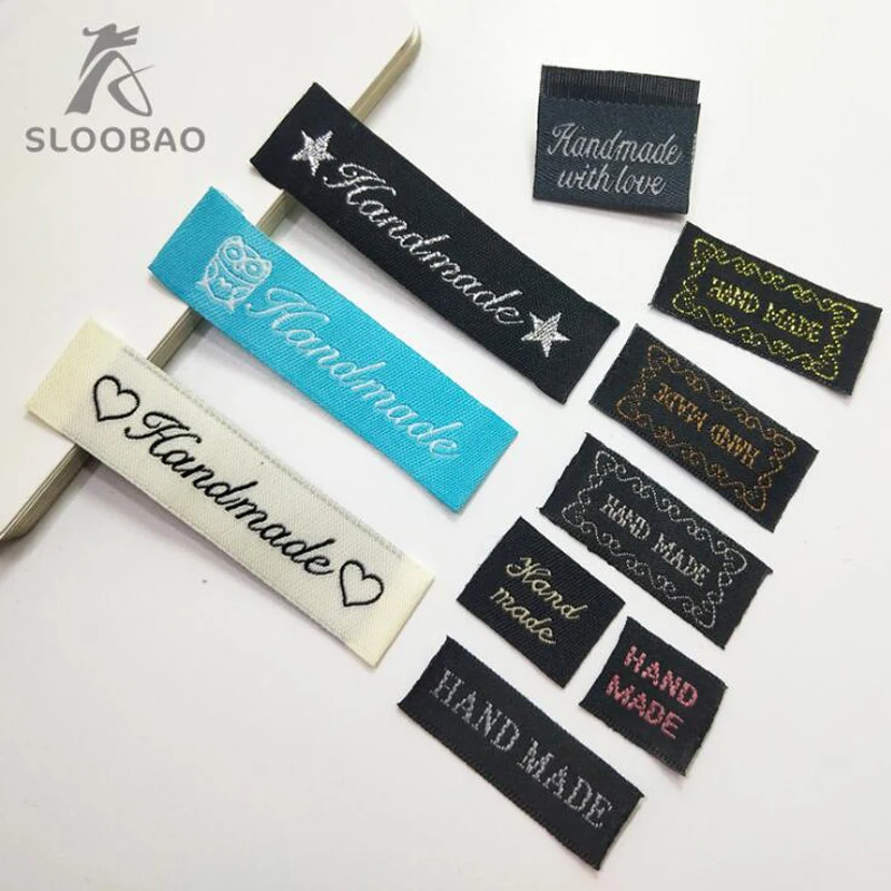 BagShoesClothingFur100PcsArtworkWovenLabelGarmentClothingTagsOrLeatherDiyHandmadeLabelsSewingFreeShippingBabyLothing|clothing tags|woven