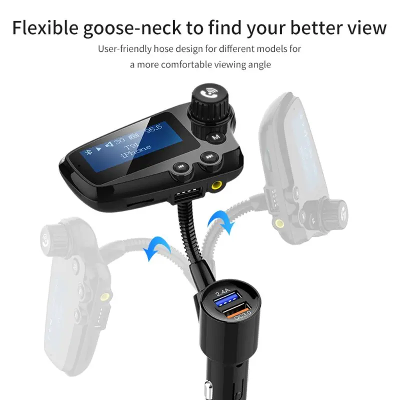 Bluetooth fm-передатчик Hands-Free автомобильный беспроводной радиоадаптер комплект QC3.0 Смарт два usb порта TF карта Mp3 музыкальный плеер