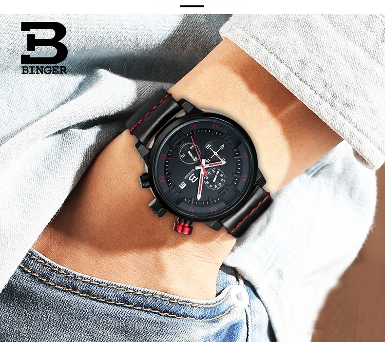 BINGER часы мужские швейцарские люксовый бренд Мужские часы Мульти хронограф наручные часы мужские Кварцевые Светящиеся ручные спортивные часы B8231