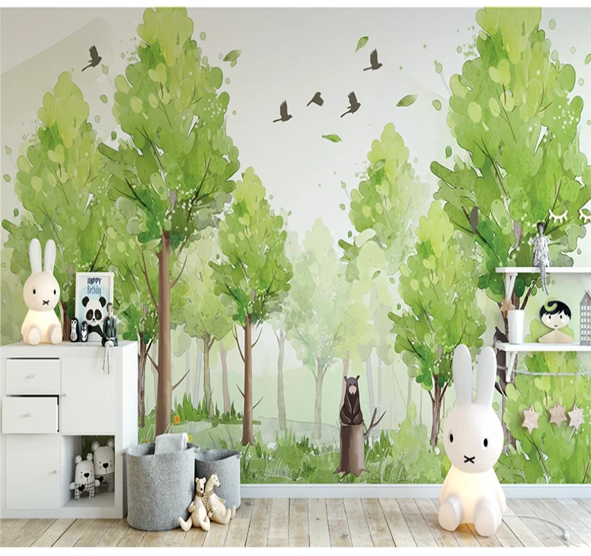 XUESU Nordic hand-painted forest cartoon bear simple mural background wall custom 3D wallpaper 8D wall covering