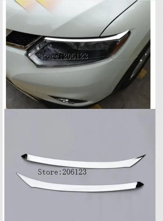 

For Nissan X-trail xtrail T32/Rogue 2014 2015 2016 car body front head Light lamp frame stick ABS chrome cover trim switch 2pcs