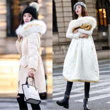 Модное Длинное Пальто-парка негабаритная хлопковая куртка для женщин зимний воротник из искусственного меха пальто с капюшоном хлопковая одежда женская V1010