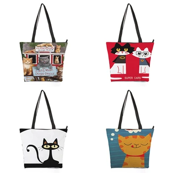 

CROWDALE Customize Women Bag Cates Painted series Printng Shoulder Bag Trapeze bag Handbag Casual Tote Handbag 44.5*35cm