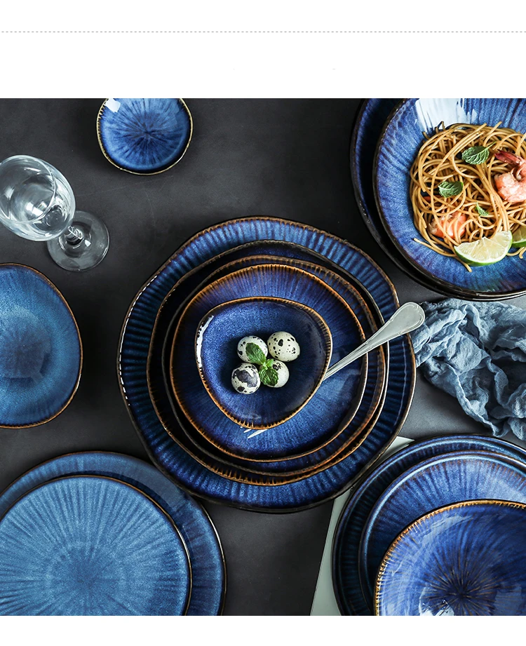 Antowallнордическая клиновая глазурь синего цвета керамическая посуда домашняя плоская тарелка глубокое блюдо для стейка обеденная тарелка для завтрака с большим бантом