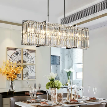 

Gold Chandelier -Luxury Crystal kitchen lamp rectangle hanging home decor led chandeliers lighting fixtures