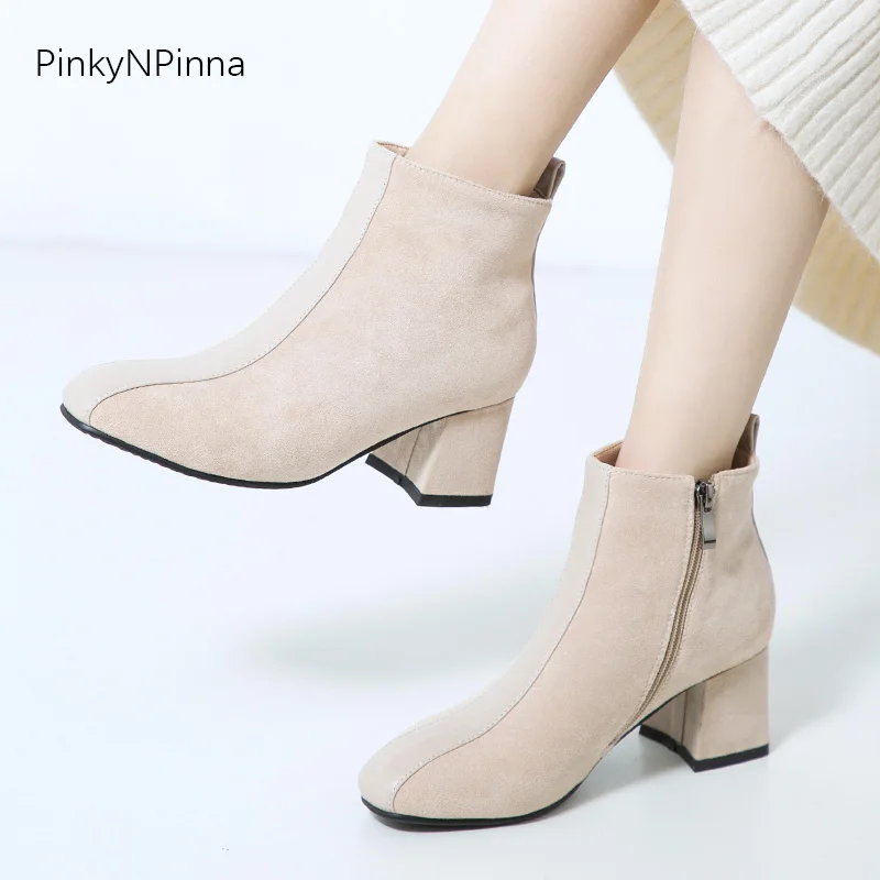 

classic design women basic ankle boots winter flock soft plush lining comfortable office commuter shoes zip up plus size booties