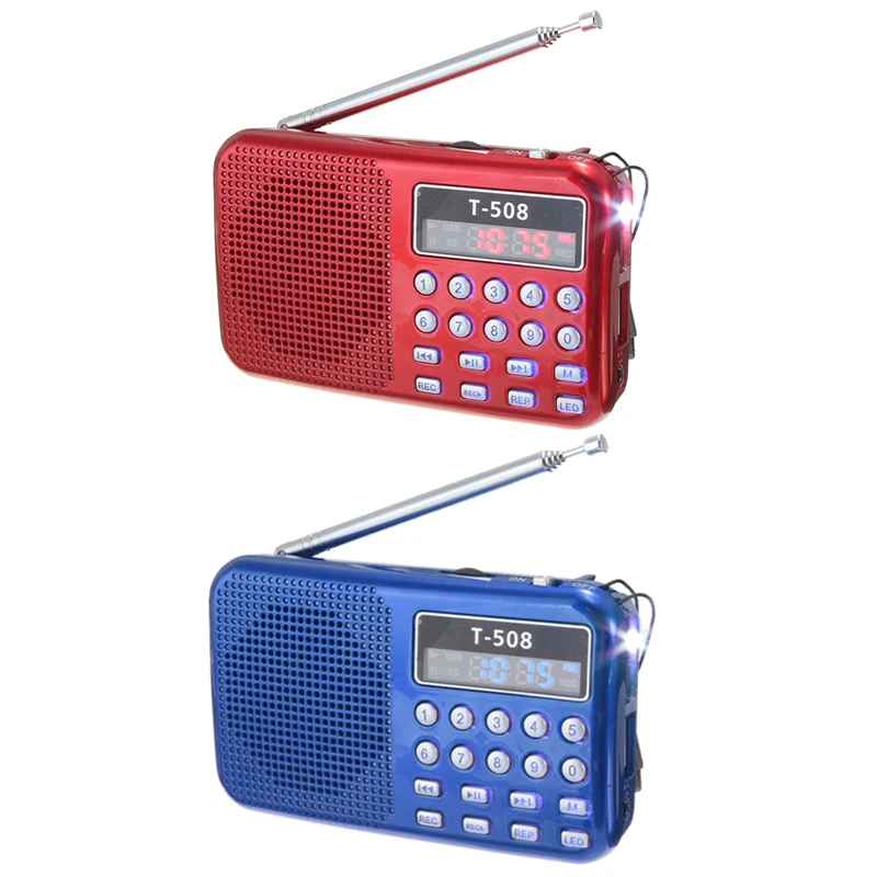 ABGN Hot-2 шт. T508 мини портативный светодиодный светильник стерео fm-радио MP3 музыкальный плеер TF USB динамик, красный с синим