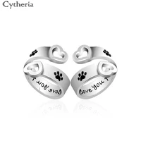 I will love you forever Pet paw prints rings Pet lover Dog Cat Memorial black Enamel Ring men Cute Puppy Paw Ring Jewelry couple 1