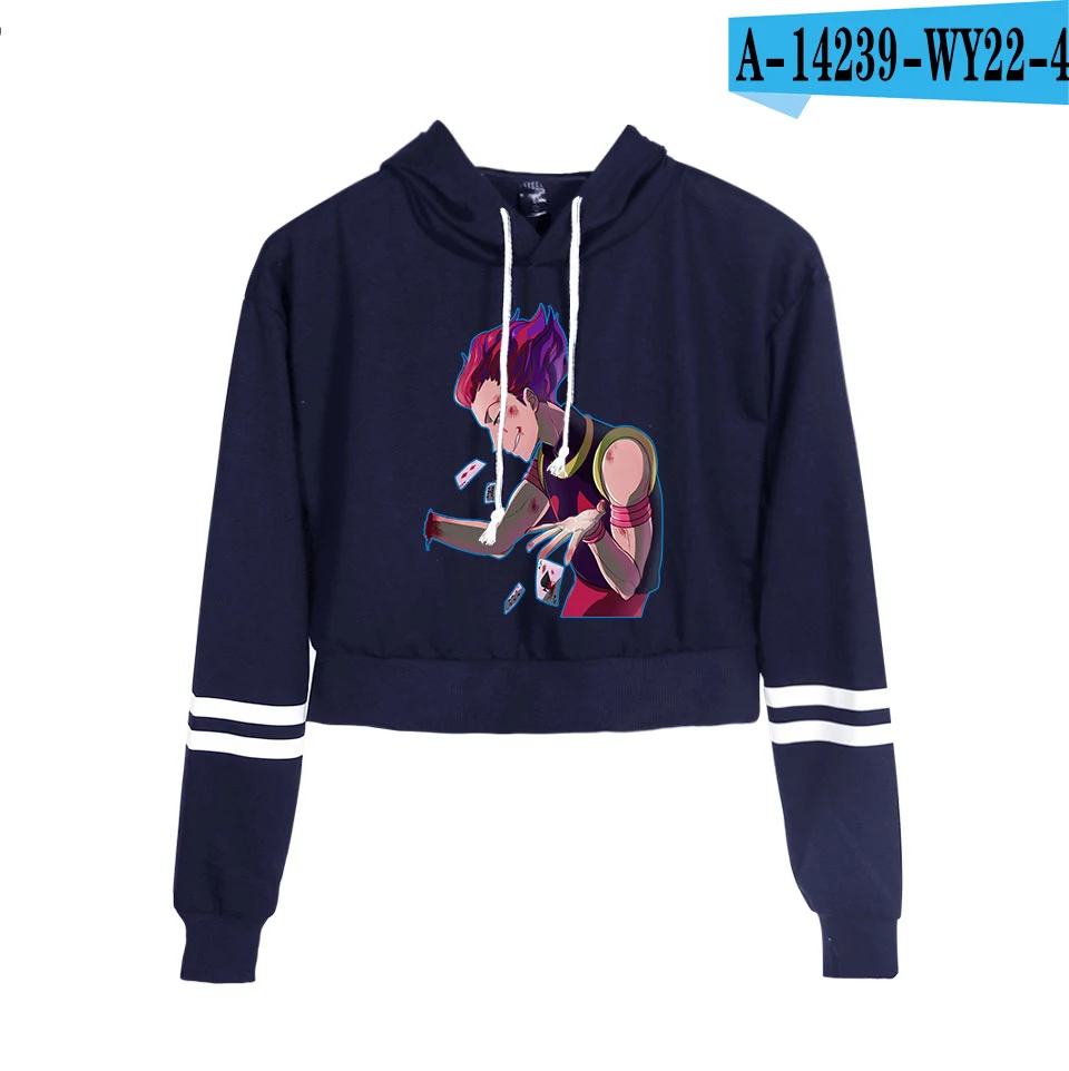 Hisoka Охотник Горячая Аниме Короткие укороченные худи Толстовка модная Милая сексуальная девушка тренд стиль 2D полиэстер Женский Материал - Цвет: navy