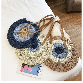 

2020 Round Straw Bags Women Summer Rattan Bag Handmade Woven Beach Cross Body Bag Circle Bohemia Handbag Bali bolso paja