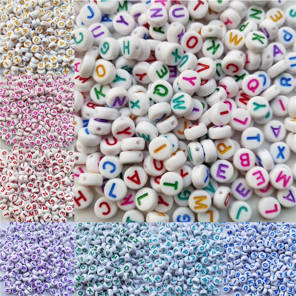 

200pcs 7mm Round Acrylic Spacer Beads 7 colors Alphabet Letter Beads For Jewelry Making DIY Handmade Charms Bracelet Accessories