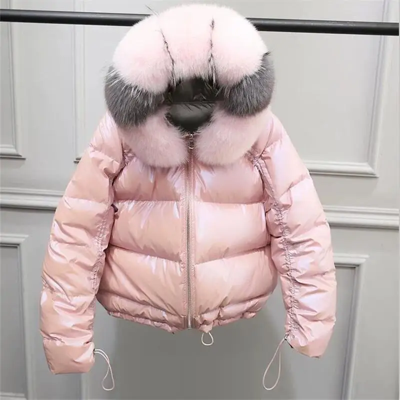 New Women Down Coat Double-sided Wear Winter Jacket Women Waterproof Female Short Coat Big Real Fur Collar Ladies Clothing - Цвет: pink 1