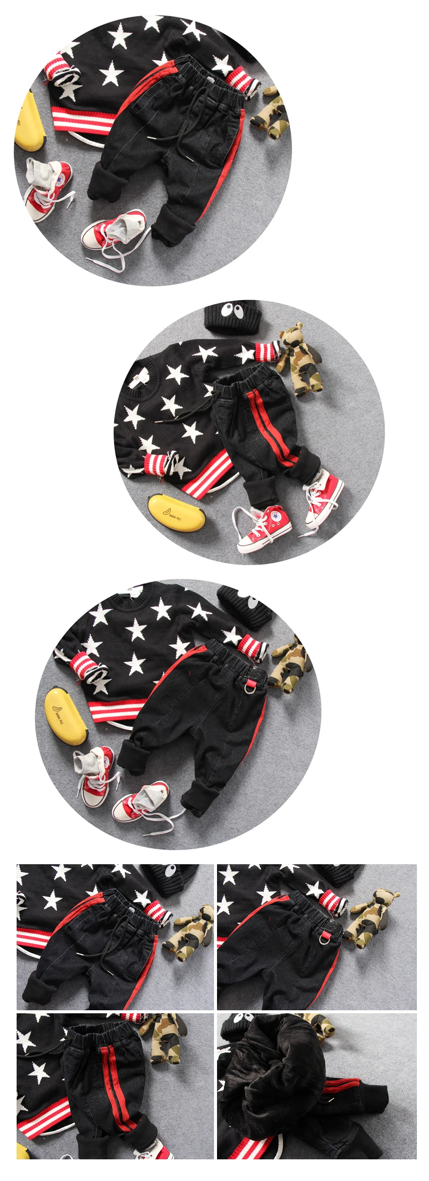 90-130cm height new winter boys casual thick warm fleece inside denim pant kids winter fashion style casual pant boys trousers
