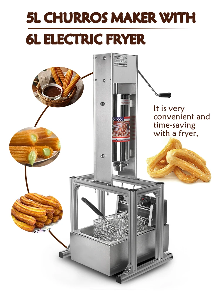 GZZT 2PCS Machine 5L Churros Maker With 6L Electric Fryer Spanish Fritter Machine With 5 Nozzles Ji Shiguo Latin Fruit Machine